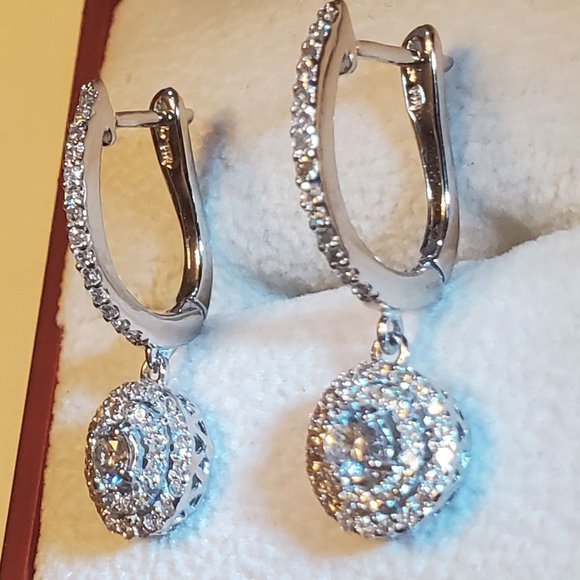 14K WHITE GOLD DIAMOND EARRINGS. - Picture 3 of 14